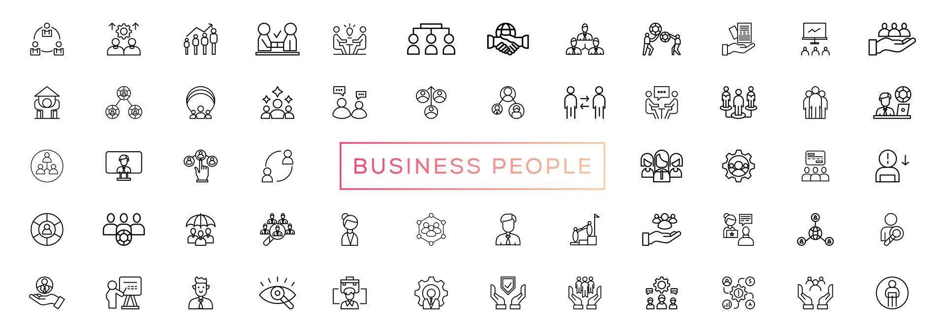bedrijf mensen lijn pictogrammen set. zakenman schets pictogrammen verzameling. teamwerk, menselijk bronnen, ontmoeting, vennootschap, ontmoeting, werk groep, succes, hervat vector