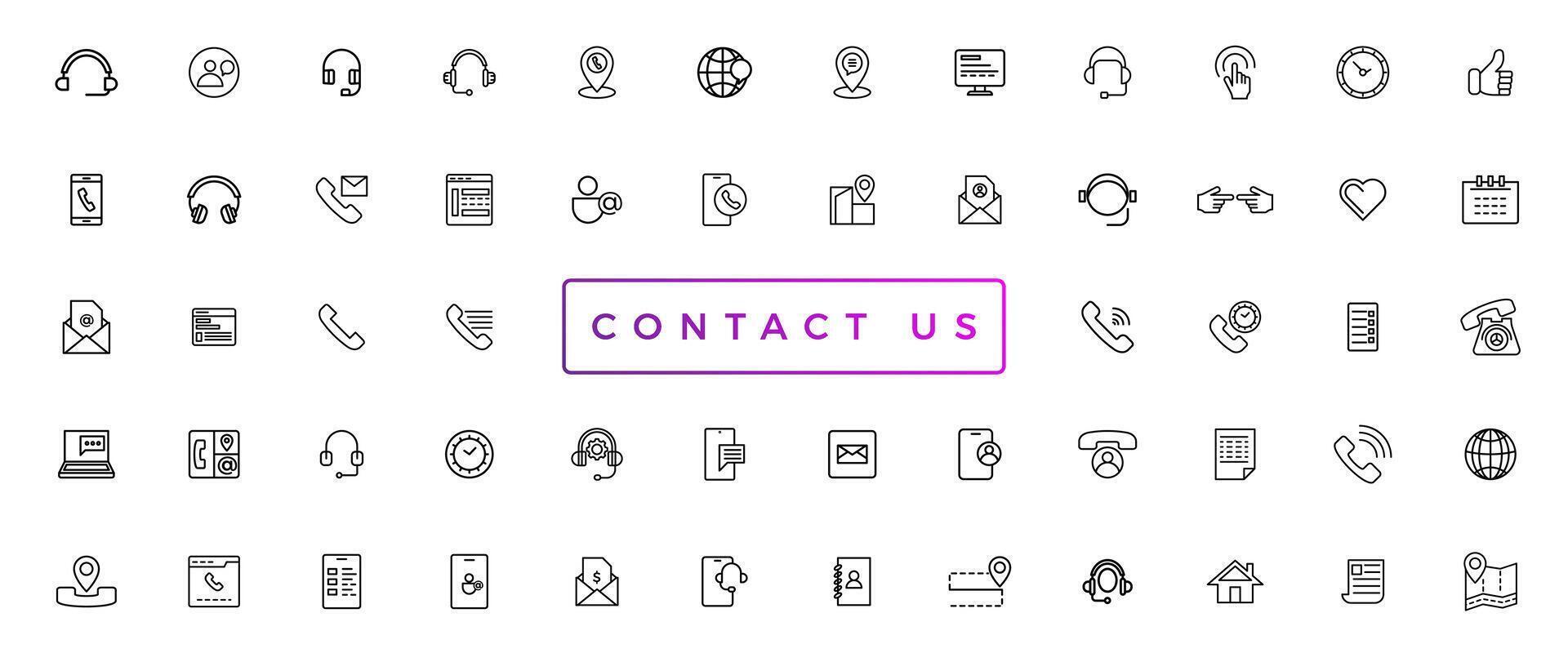 contact ons web pictogrammen in lijn stijl. web en mobiel icoon. chatten, steun, bericht, telefoon. vector illustratie