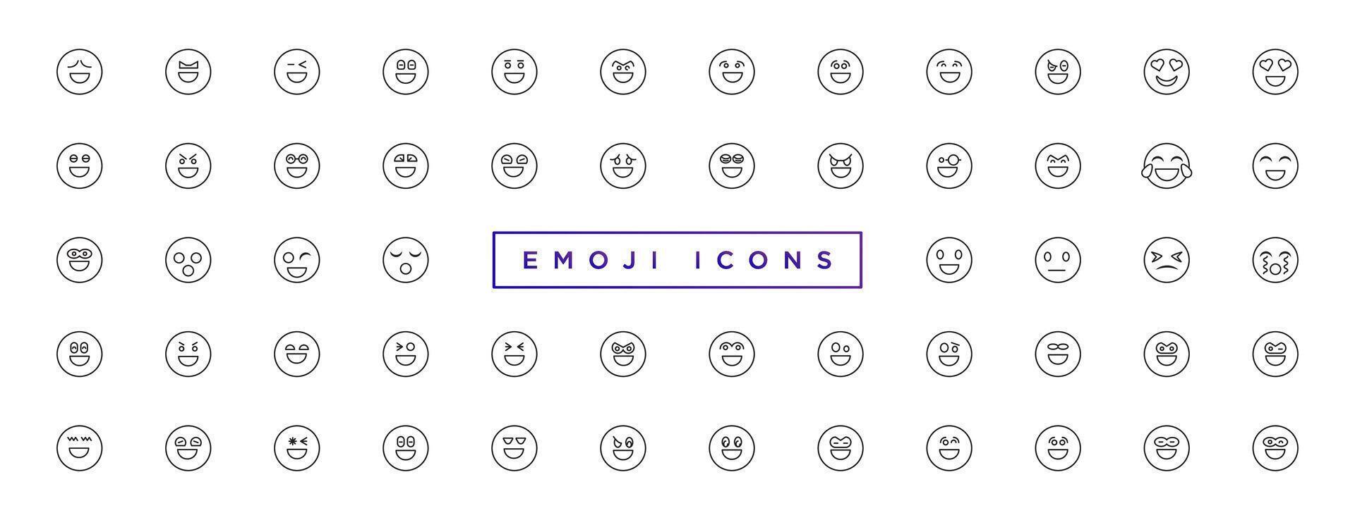 emoji gezichten verzameling. emoji's vlak stijl. gelukkig en verdrietig emoji. lijn smiley gezicht vector