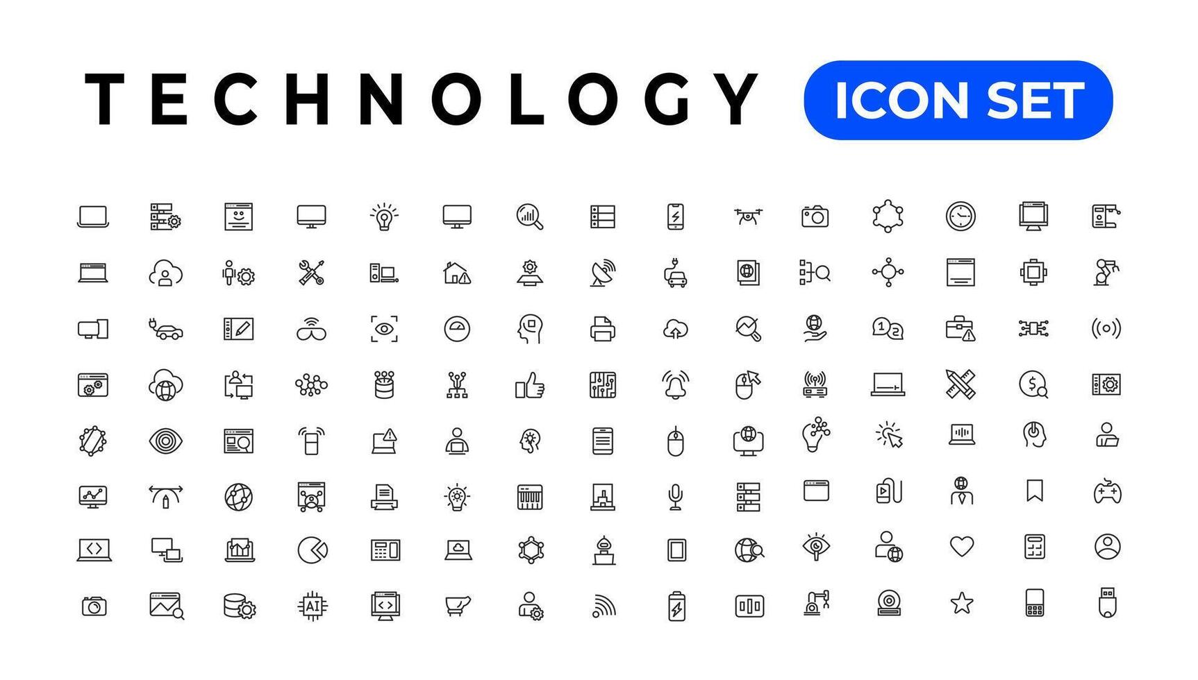 apparaat en informatie technologie lijn pictogrammen verzameling. groot ui icoon reeks in een vlak ontwerp. dun schets pictogrammen pak vector