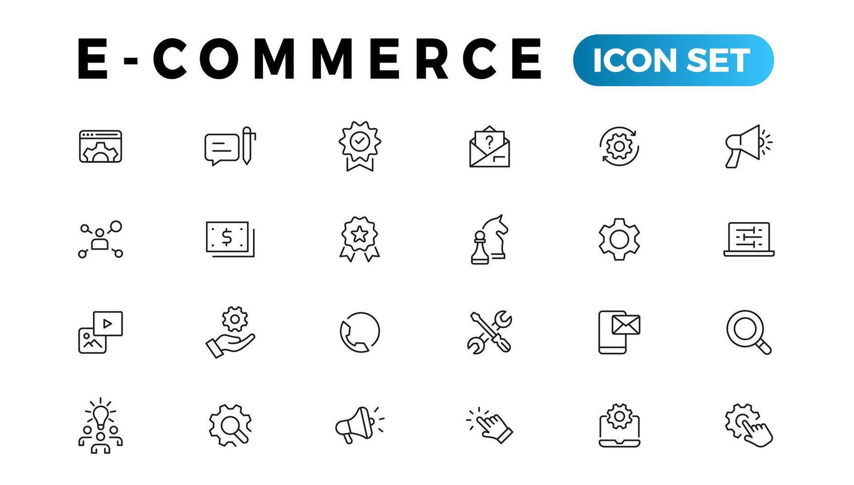 e-commerce icoon set. online boodschappen doen en levering elementen. e-business symbool. pictogrammen vector verzameling.