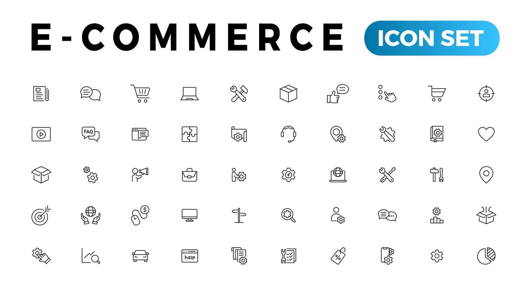 e-commerce icoon set. online boodschappen doen en levering elementen. e-business symbool. pictogrammen vector verzameling.