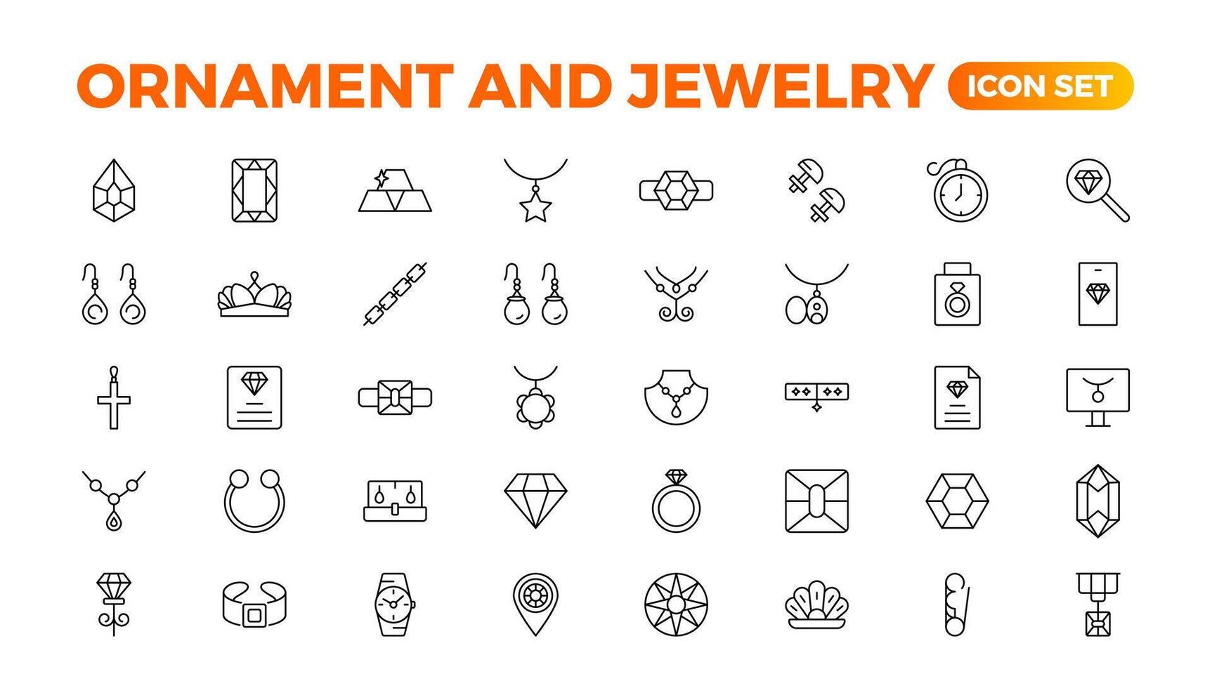 ornament en sieraden icoon reeks . gemakkelijk reeks van sieraden verwant vector lijn pictogrammen. bevat zo pictogrammen net zo oorbellen, lichaam kruisen, en verloving ringen. schets icoon verzameling.