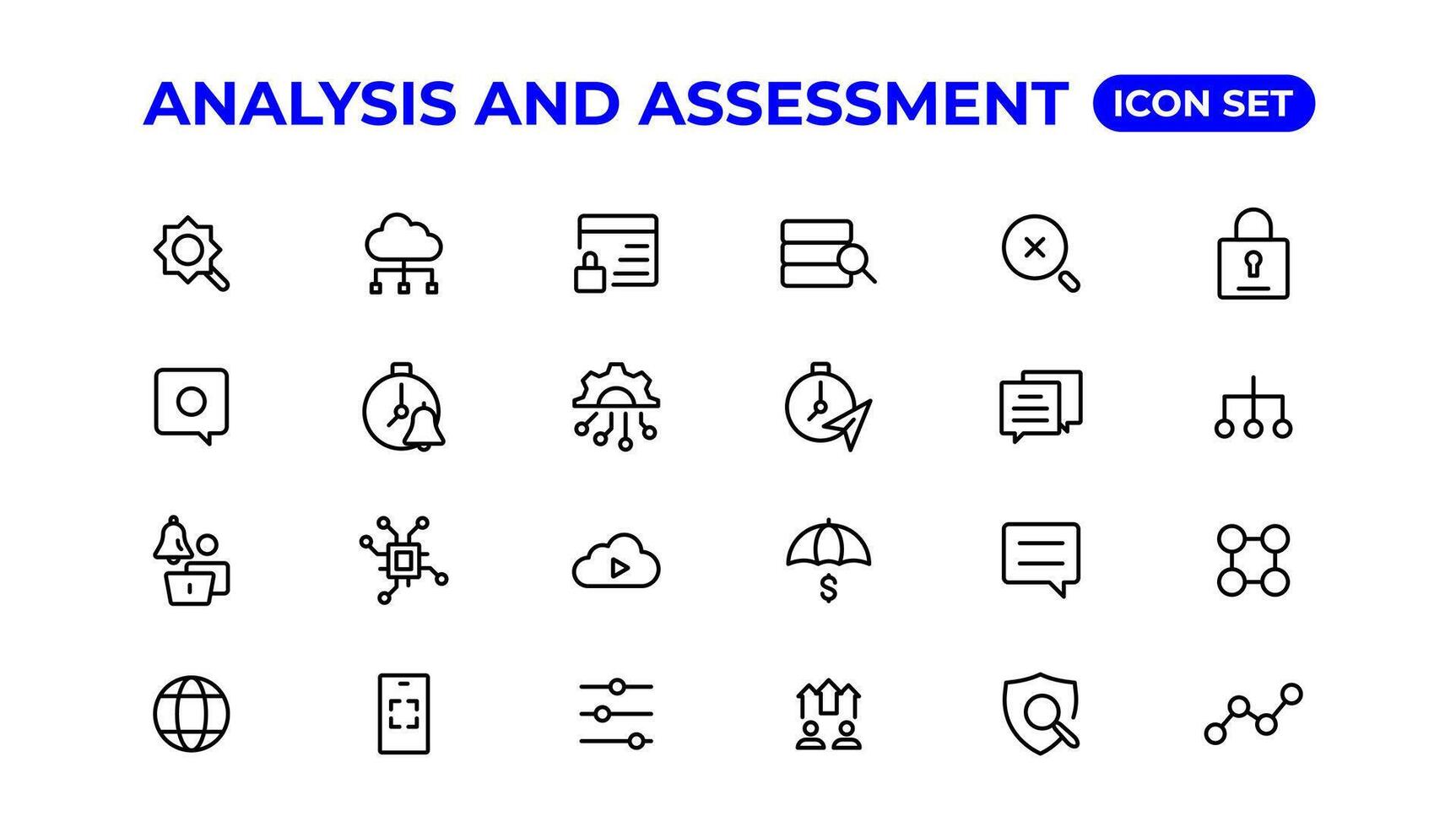 analyse en beoordeling lijn pictogrammen verzameling.dun schets pictogrammen pak. vector