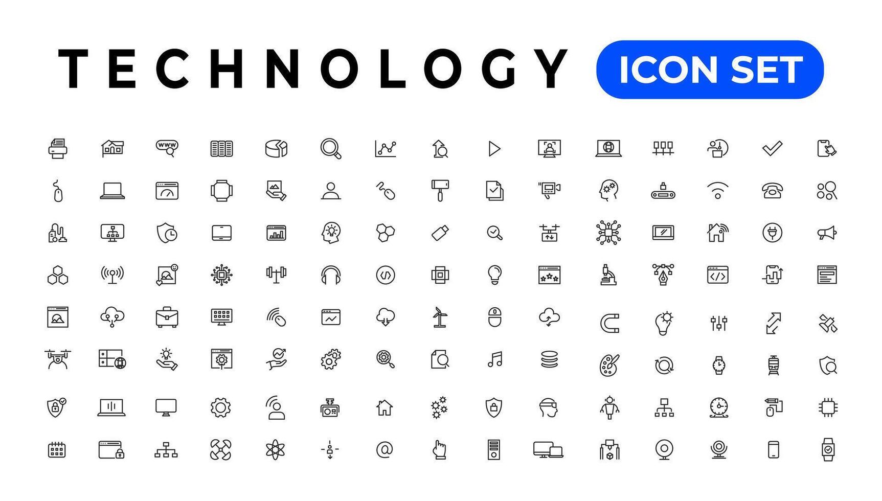 apparaat en informatie technologie lijn pictogrammen verzameling. groot ui icoon reeks in een vlak ontwerp. dun schets pictogrammen pak vector