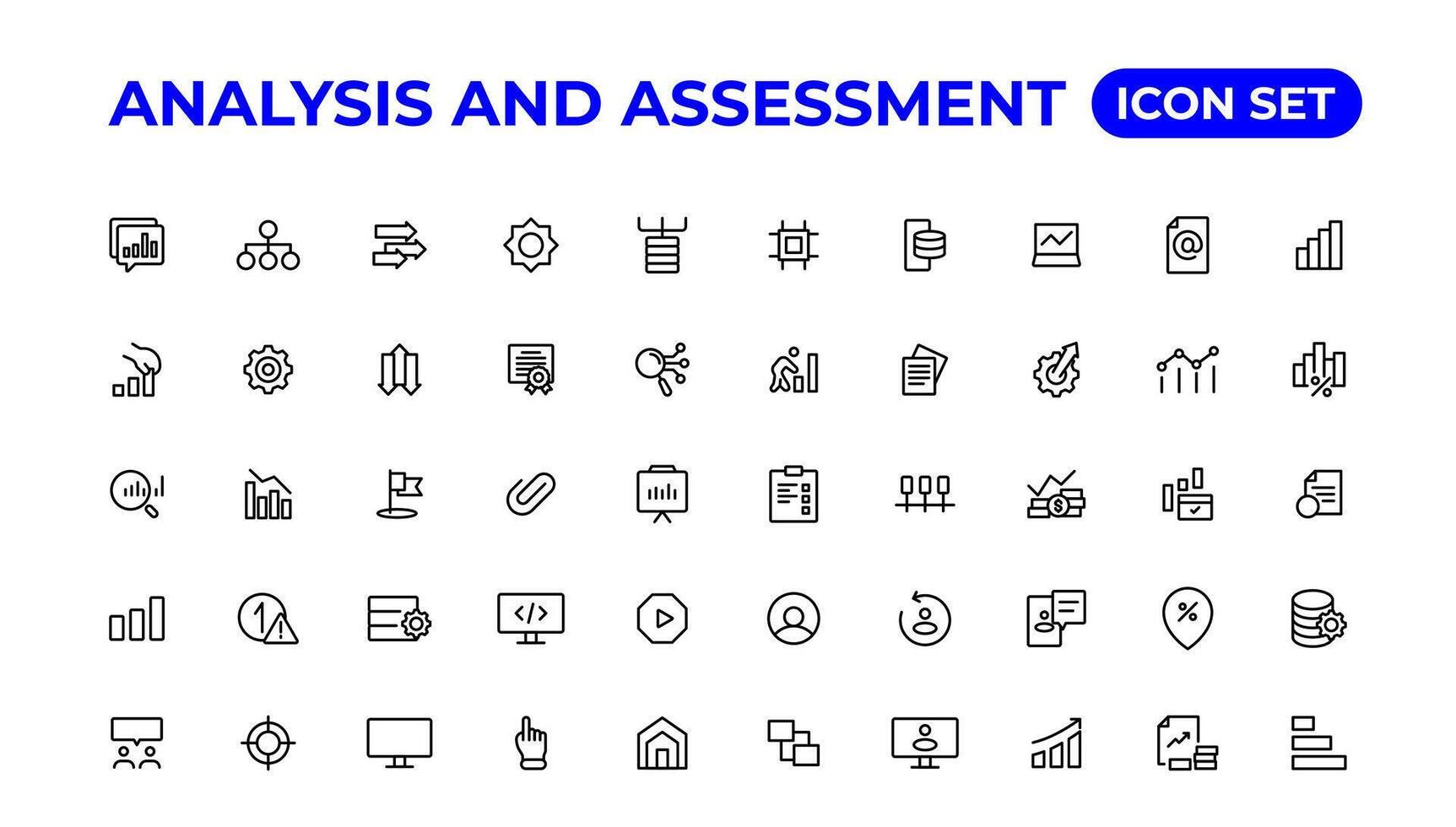 analyse en beoordeling lijn pictogrammen verzameling.dun schets pictogrammen pak. vector