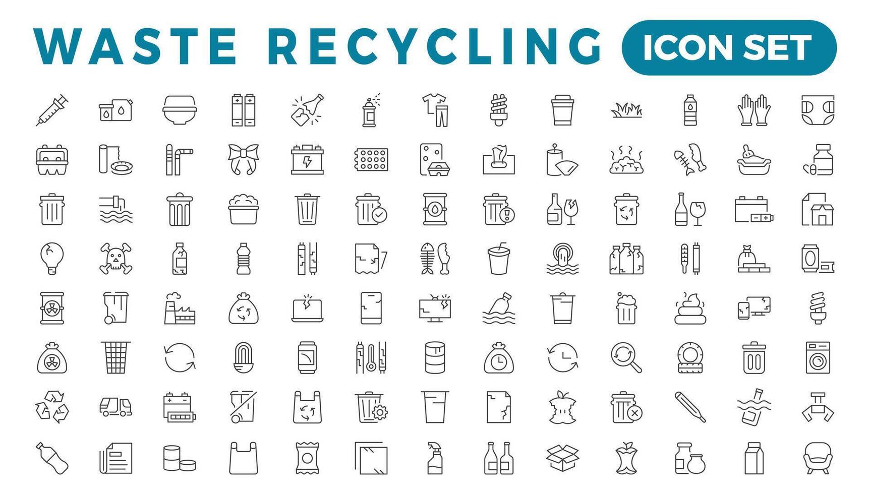 recycling verspilling lijn pictogrammen. vuilnis beschikbaarheid. uitschot scheiding, verspilling sorteren met verder recyclen. vector