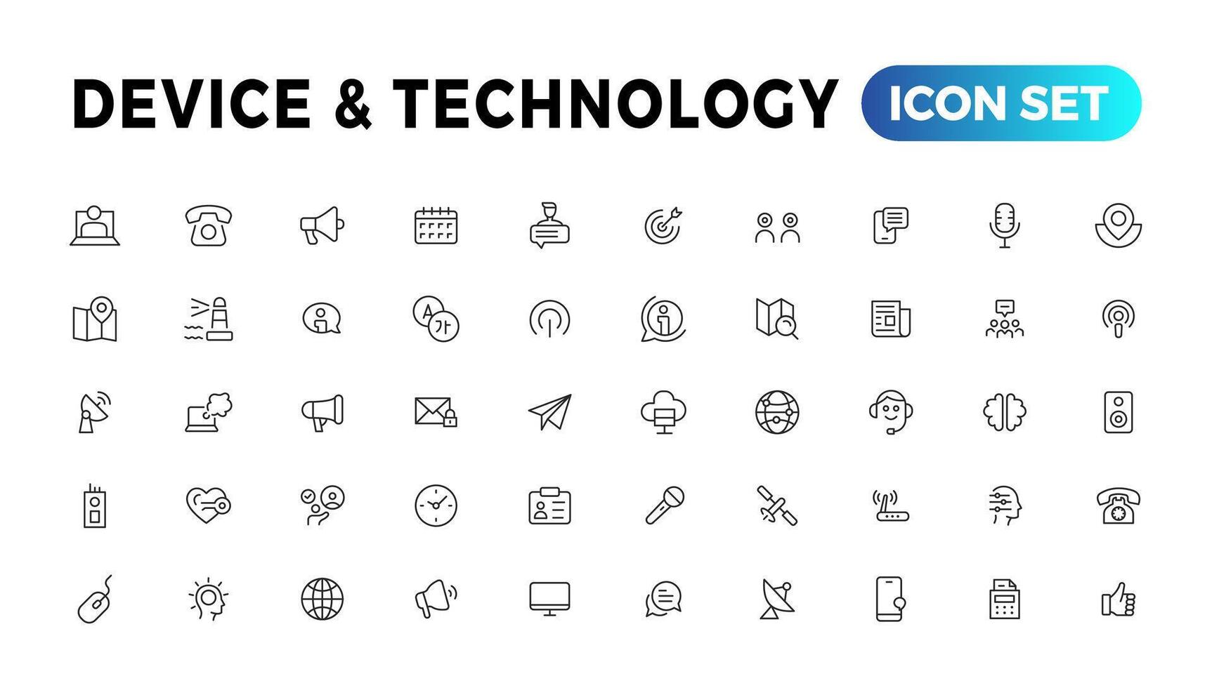 apparaat en informatie technologie lijn pictogrammen verzameling. groot ui icoon reeks in een vlak ontwerp. dun schets pictogrammen pak vector