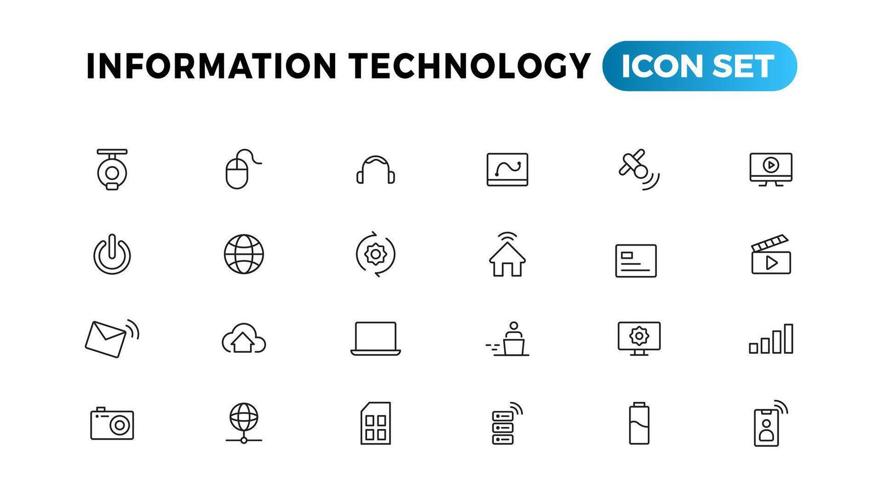 informatie technologie lijn pictogrammen verzameling. groot ui icoon reeks in een vlak ontwerp. dun schets pictogrammen pak vector