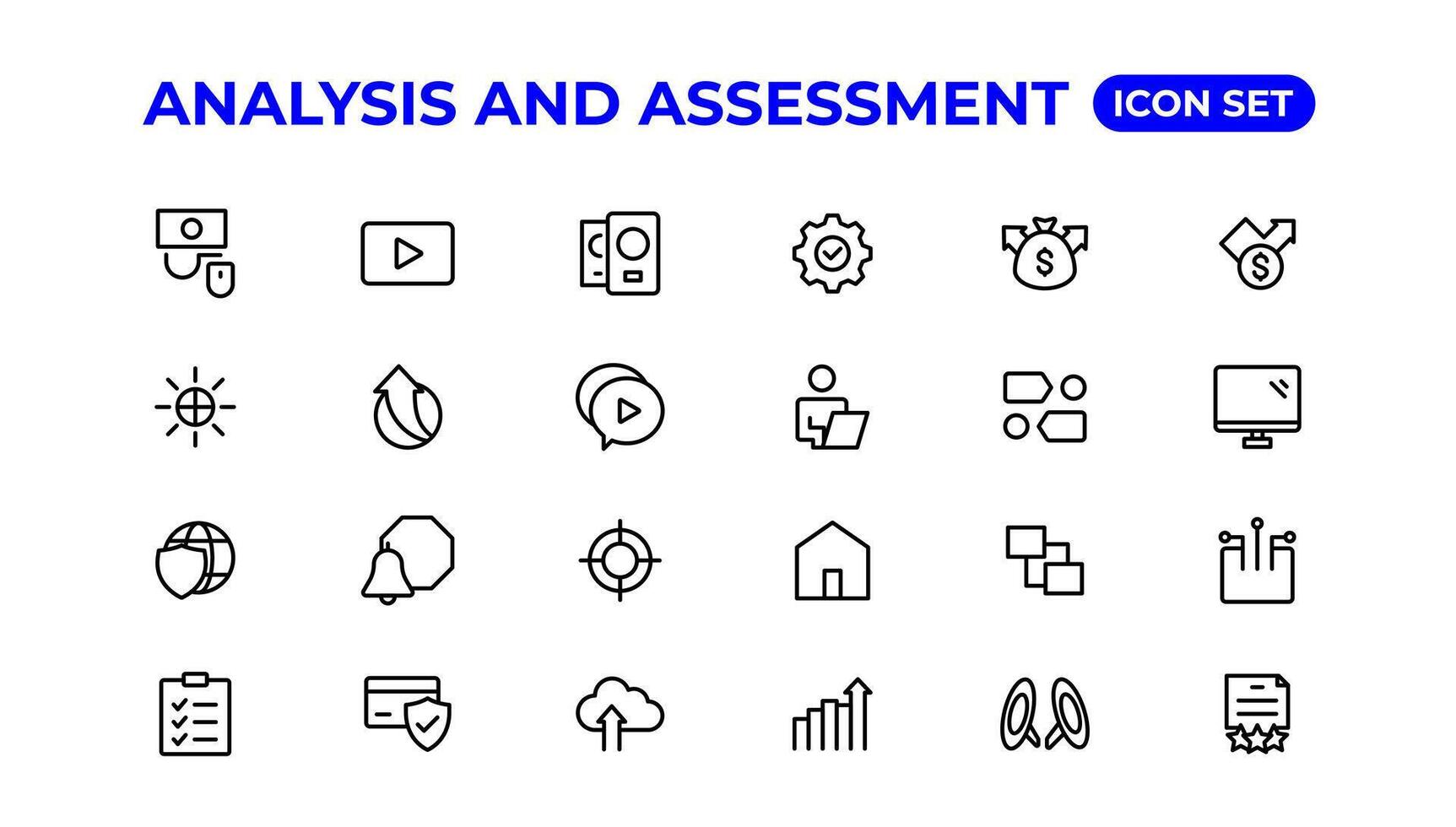 analyse en beoordeling lijn pictogrammen verzameling.dun schets pictogrammen pak. vector