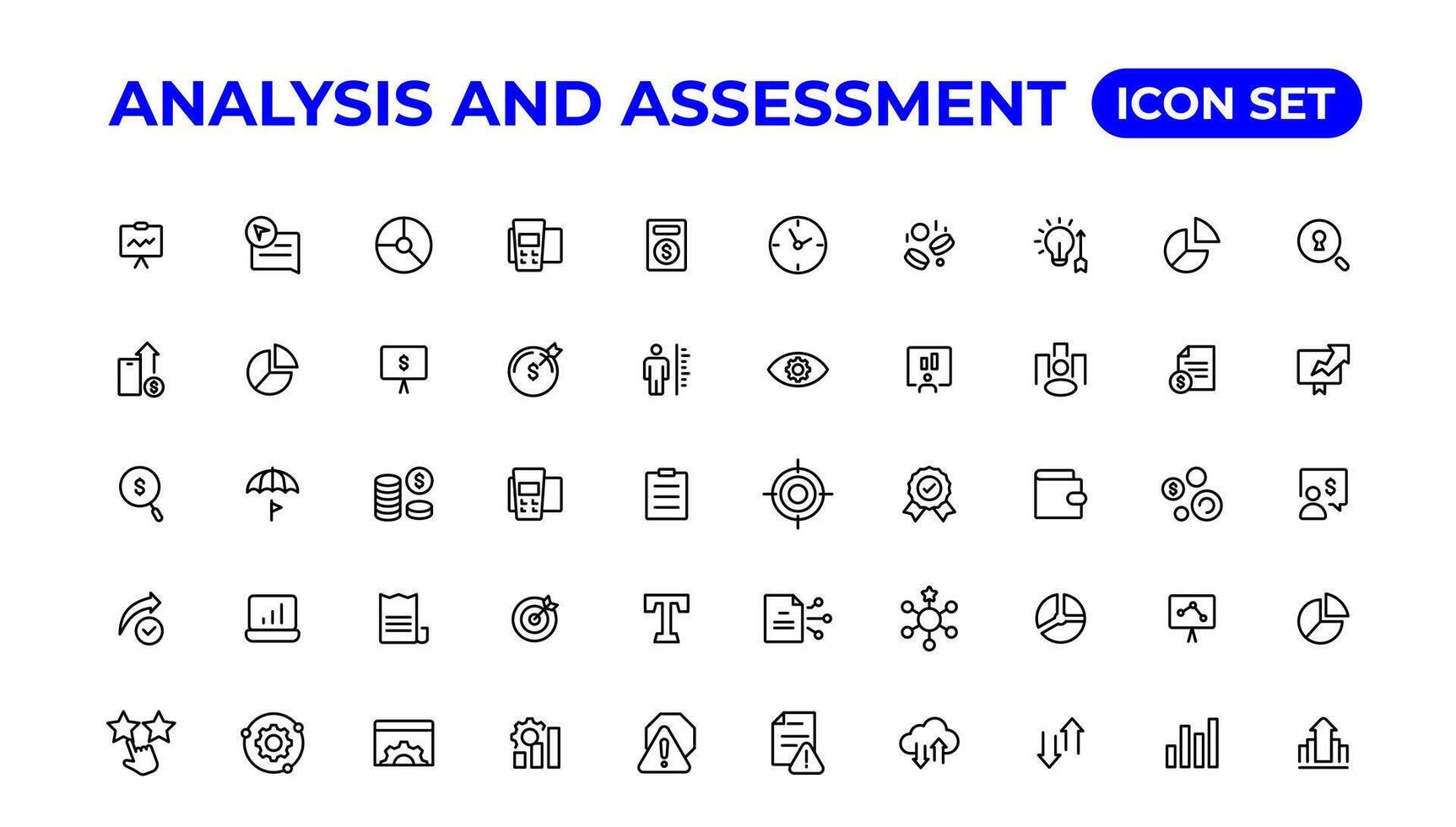 analyse en beoordeling lijn pictogrammen verzameling.dun schets pictogrammen pak. vector