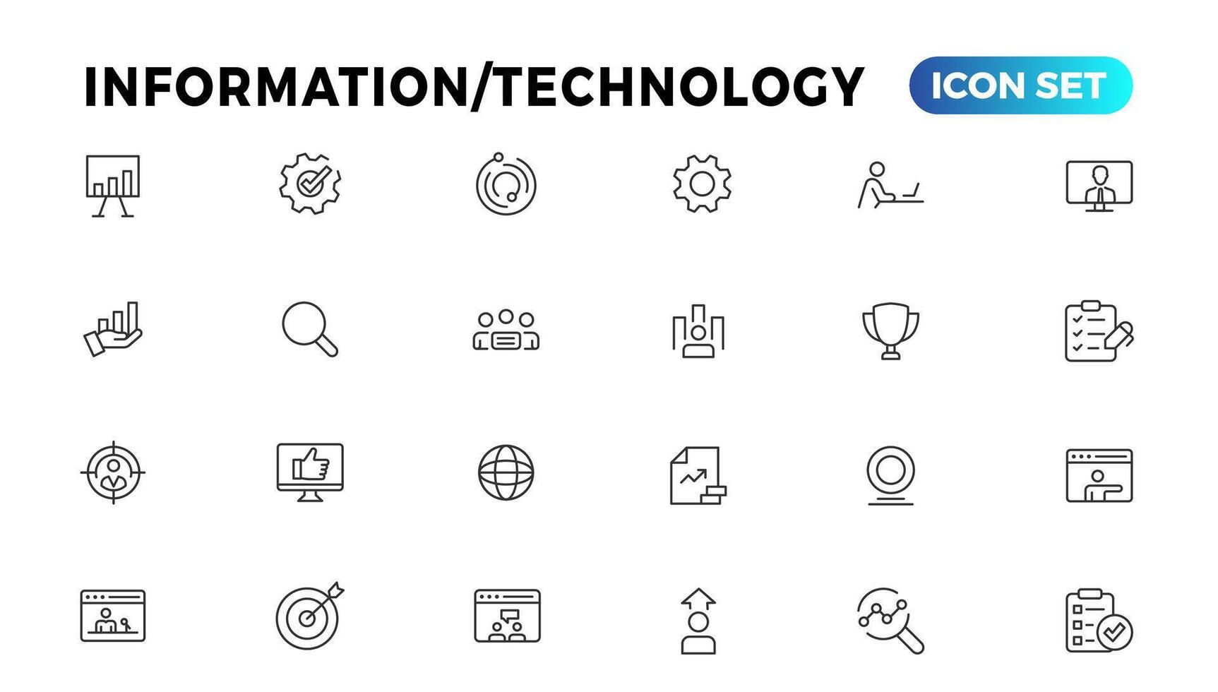 apparaat en informatie technologie lijn pictogrammen verzameling. groot ui icoon reeks in een vlak ontwerp. dun schets pictogrammen pak vector