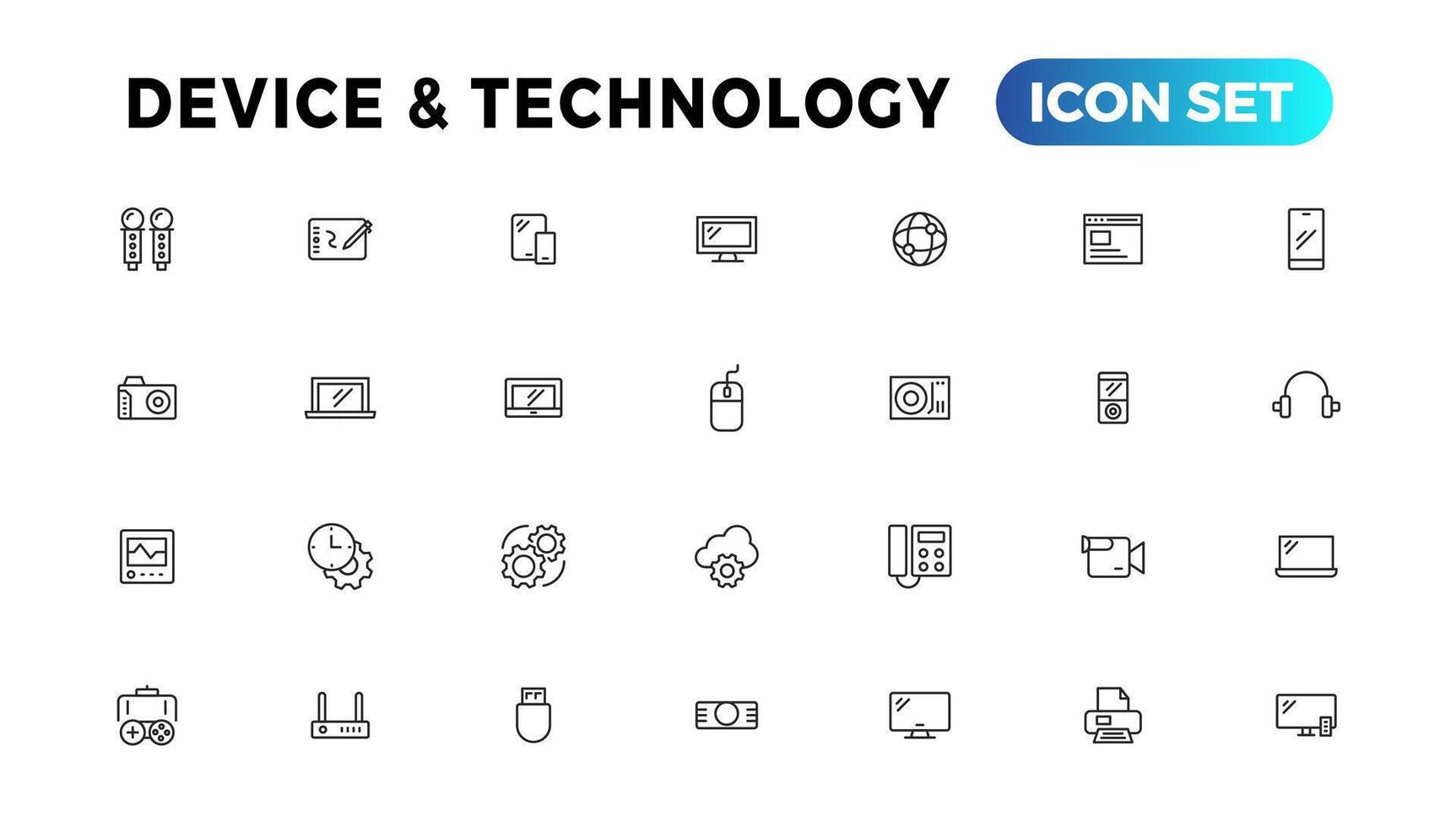 apparaat en informatie technologie lijn pictogrammen verzameling. groot ui icoon reeks in een vlak ontwerp. dun schets pictogrammen pak vector