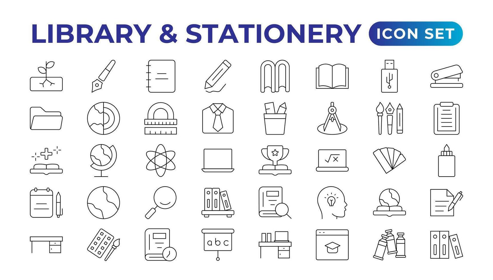 leerzaam middelen lijn pictogrammen set. rugzak, boek, aan het leren, school. aan het leren icoon set. bevat studie, diploma uitreiking, leerling, kennis, aan het leren, school, en schrijfbehoeften pictogrammen. vector