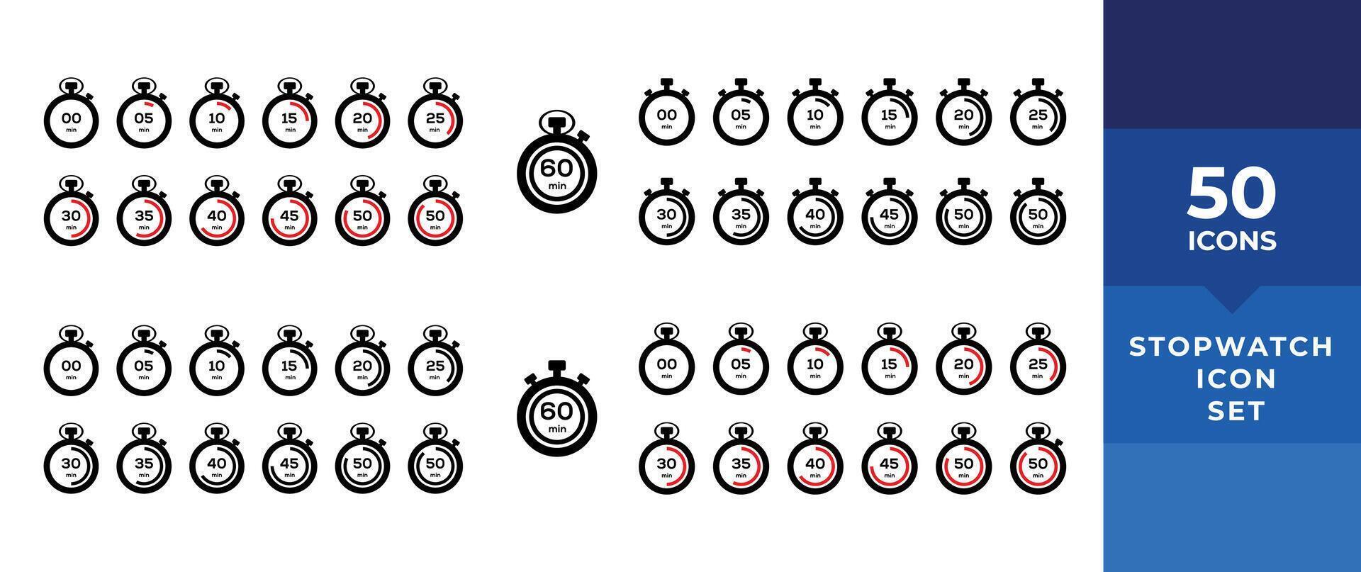 timer icoon set. stopwatch timer verzameling. timer of klok symbool. countdown cirkel klok teller tijdopnemer. snel tijd pictogrammen - voorraad vector