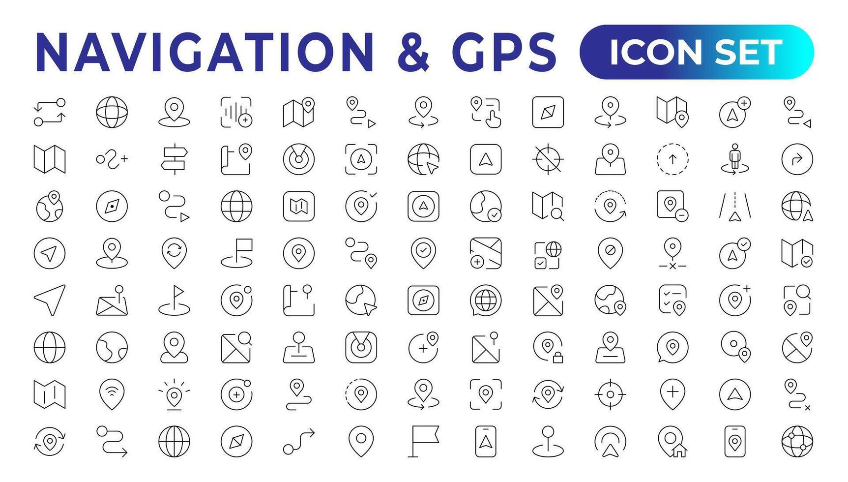 plaats icoon set. met kaart, kaart pin, GPS, bestemming, routebeschrijving, afstand, plaats, navigatie en adres pictogrammen. solide pictogrammen vector verzameling.