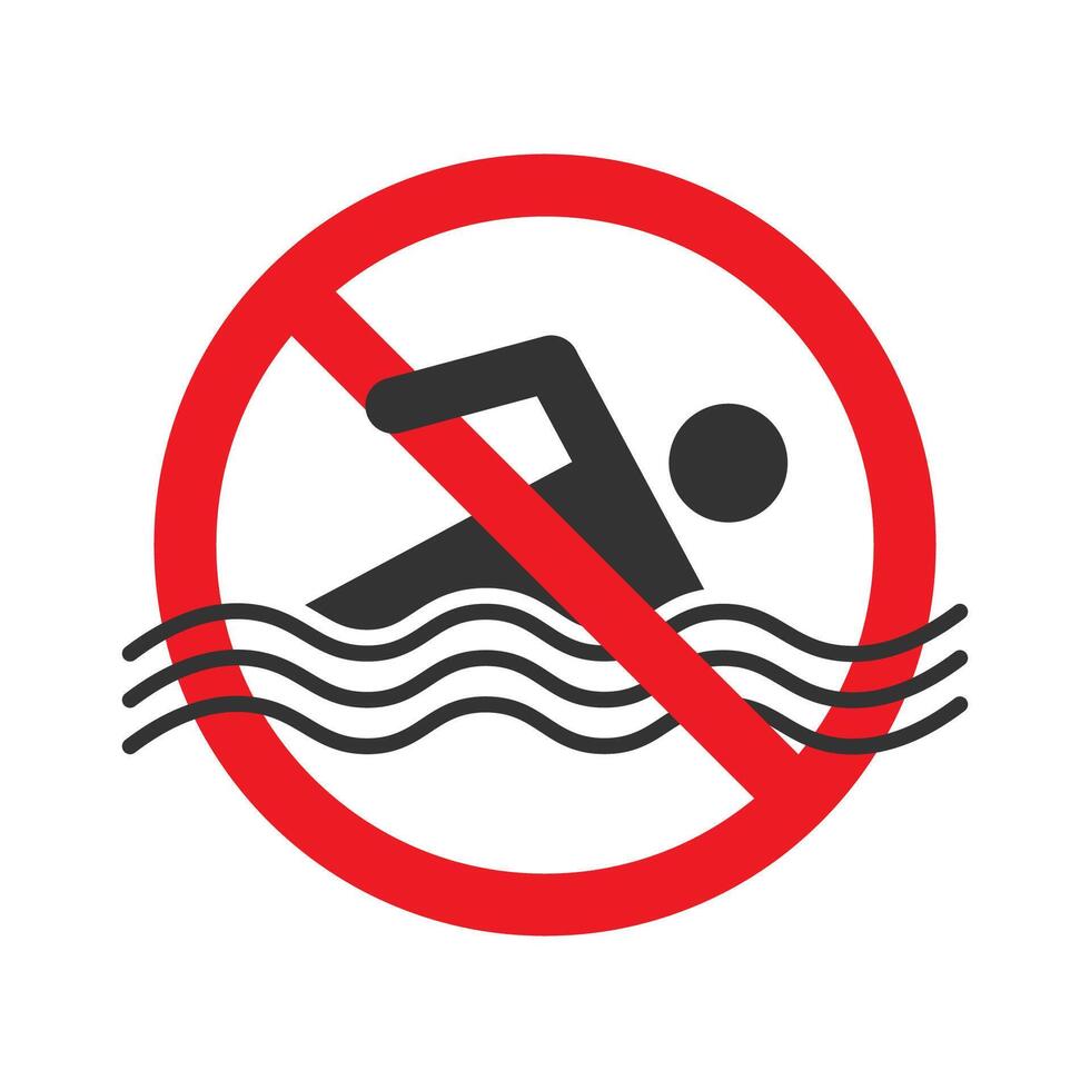 Nee zwemmen teken. verboden zwemmen icoon. vector illustratie.
