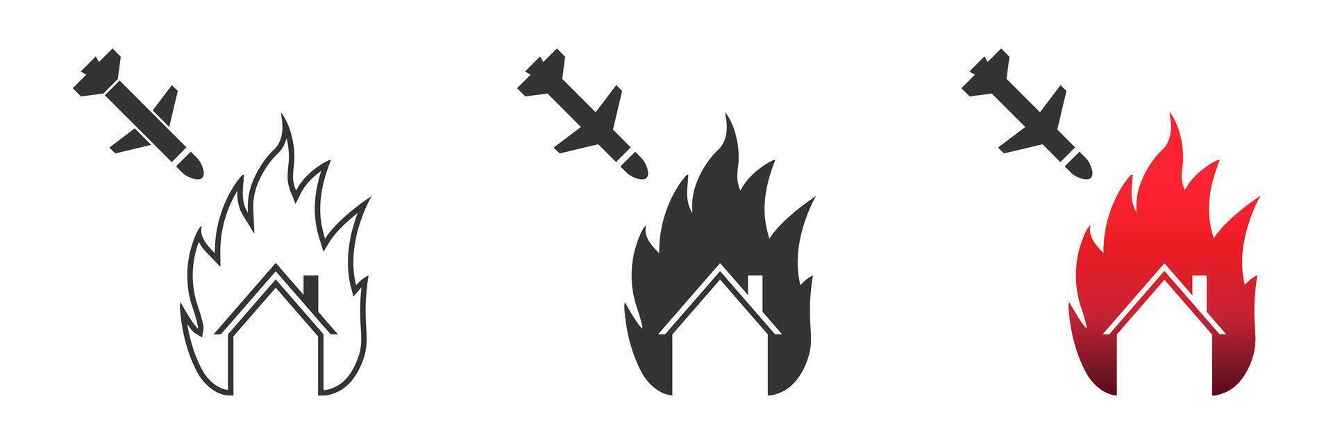 huis in brand en een reis raket vallend Aan het. vector illustratie.