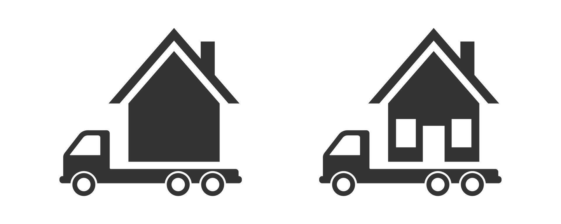 Actie huis icoon. huis Aan een vrachtauto icoon. vector illustratie.