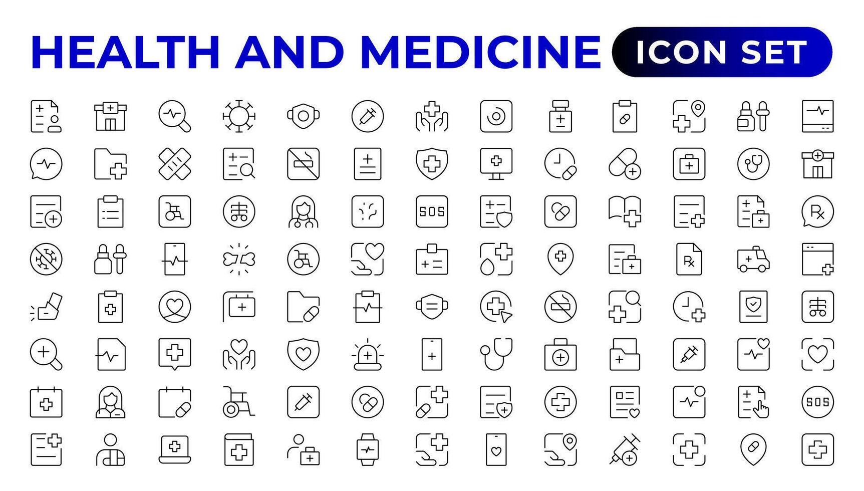 medisch en Gezondheid vlak pictogrammen. verzameling Gezondheid zorg medisch teken pictogrammen vector