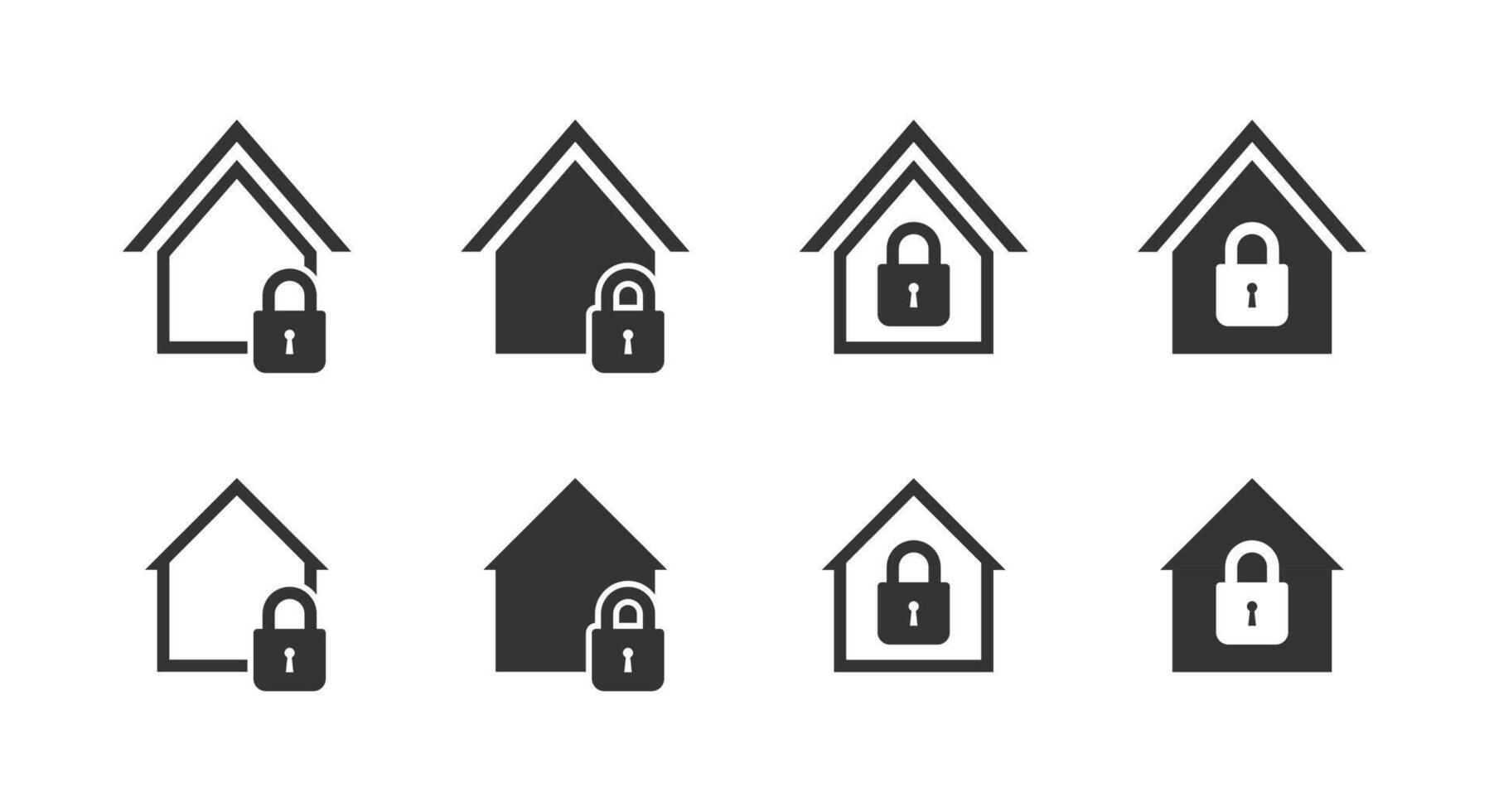 slot huis onder bescherming icoon set. vergrendeling symbool. veilig huis teken. vector illustratie.