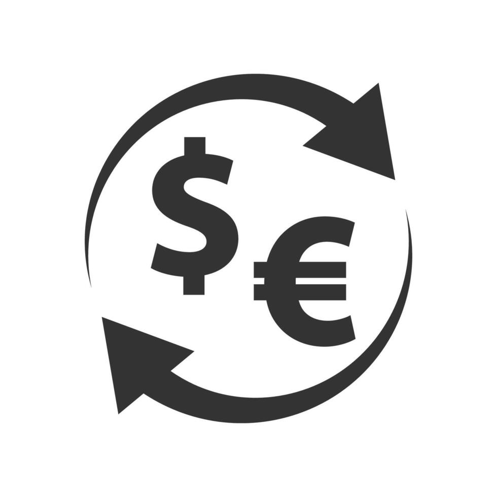 valuta uitwisseling icoon. geld conversie symbool. dollar en euro teken met pijlen. vector illustratie.