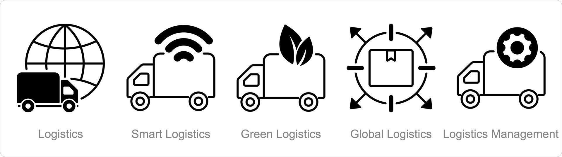 een reeks van 5 logistiek pictogrammen net zo logistiek, slim logistiek, groen logistiek vector