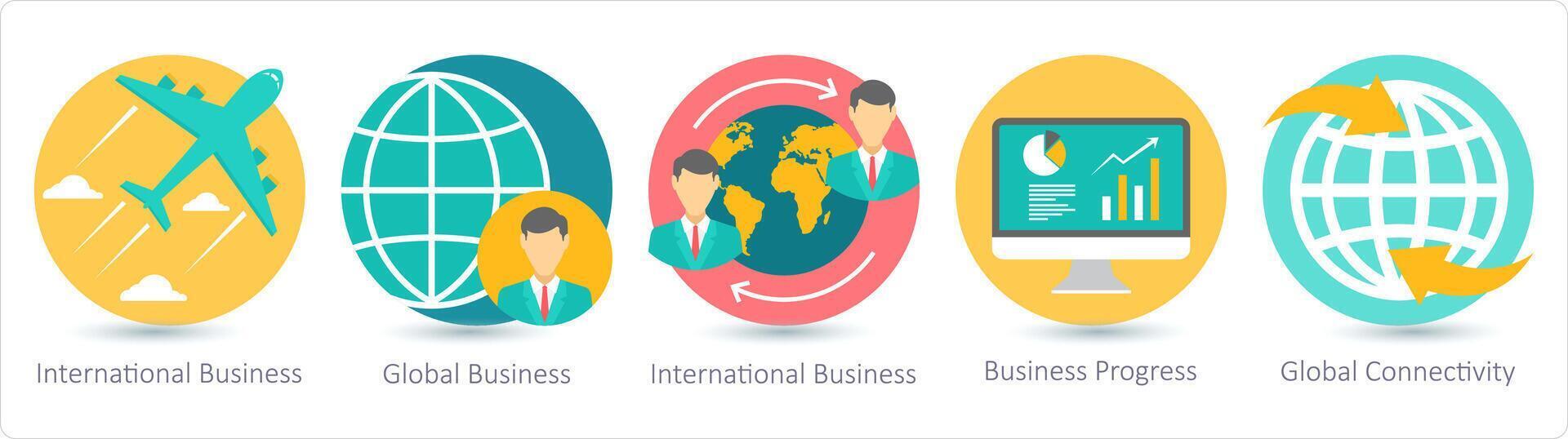 een reeks van 5 bedrijf pictogrammen net zo Internationale bedrijf, globaal bedrijf, bedrijf vooruitgang vector
