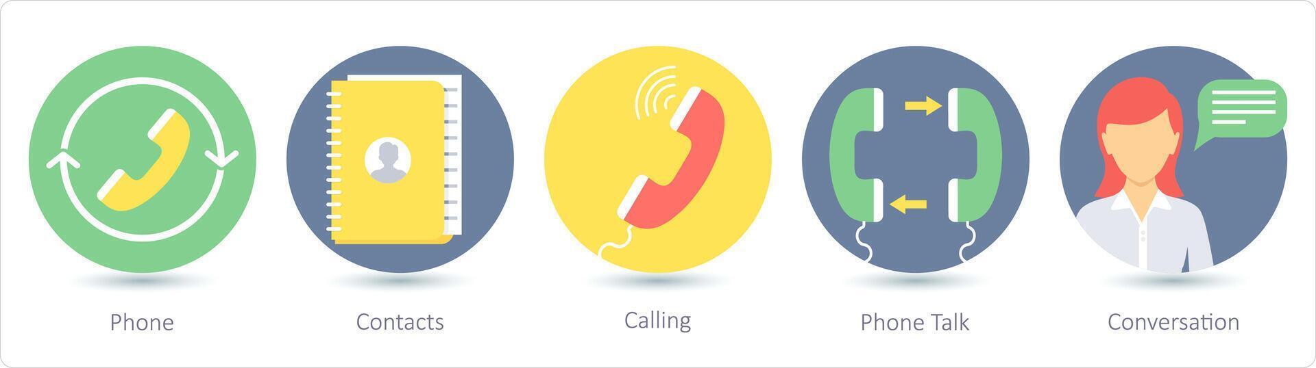 een reeks van 5 communicatie pictogrammen net zo telefoon, contacten, roeping vector