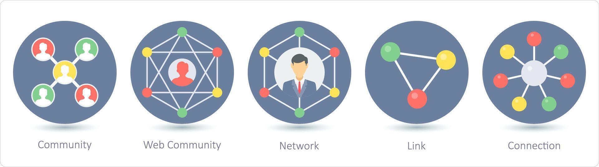 een reeks van 5 communicatie pictogrammen net zo gemeenschap, web gemeenschap, netwerk vector