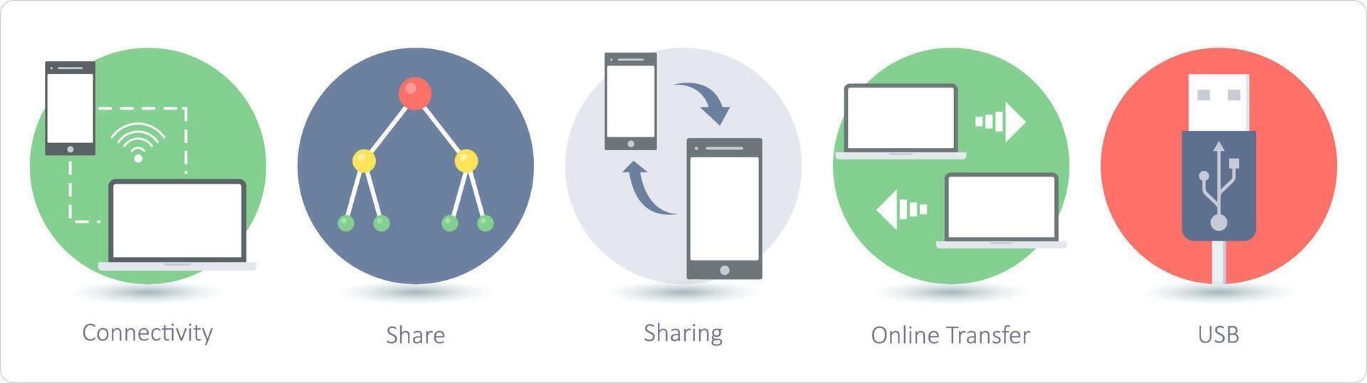 een reeks van 5 communicatie pictogrammen net zo connectiviteit, deel, sharing vector