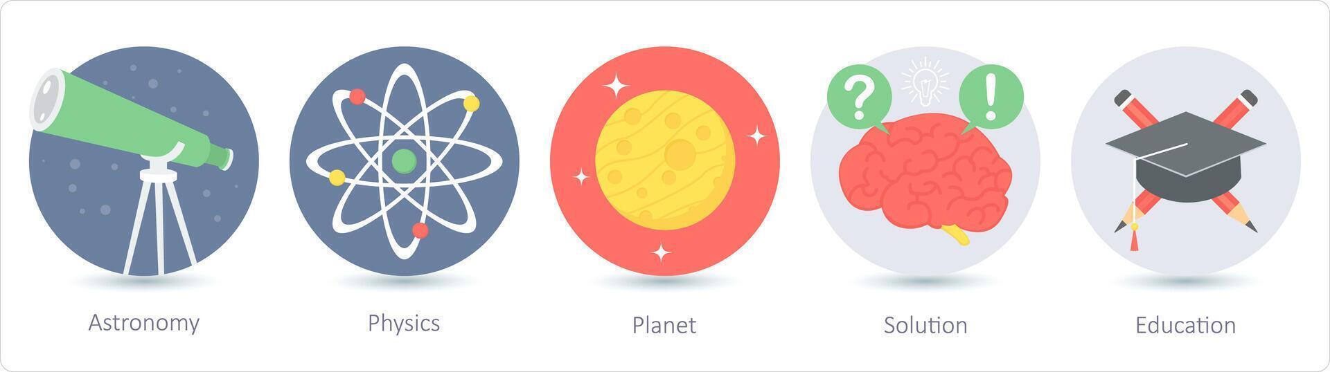 een reeks van 5 onderwijs pictogrammen net zo astronomie, natuurkunde, planeet vector