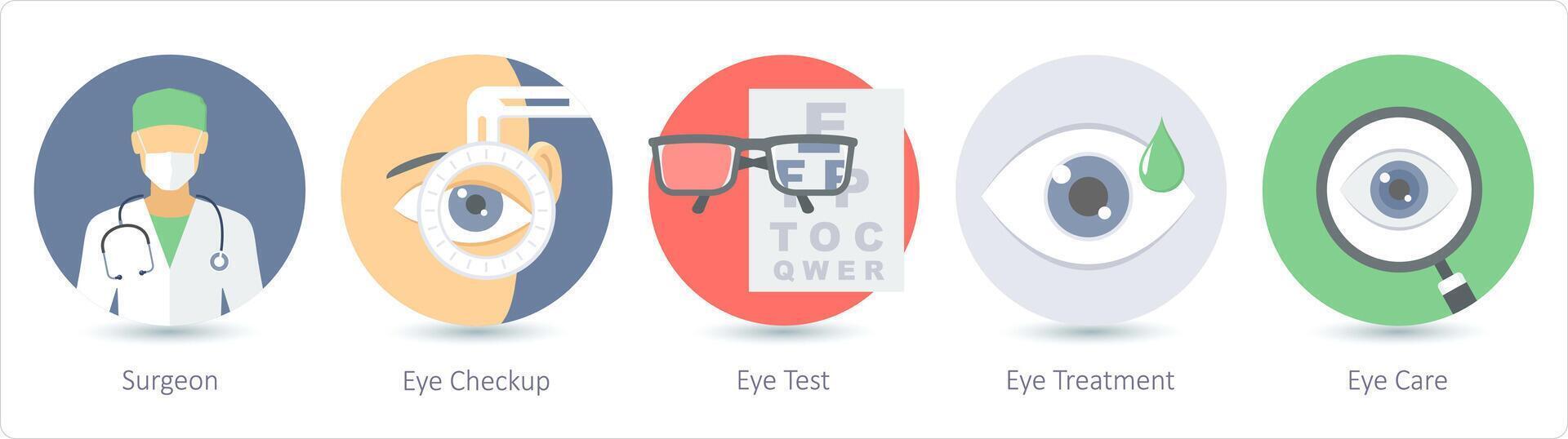 een reeks van 5 medisch pictogrammen net zo chirurg, oog controle, oog test vector