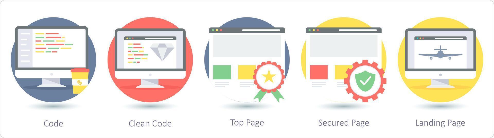 een reeks van 5 web lay-out pictogrammen net zo code, schoon code, top bladzijde vector