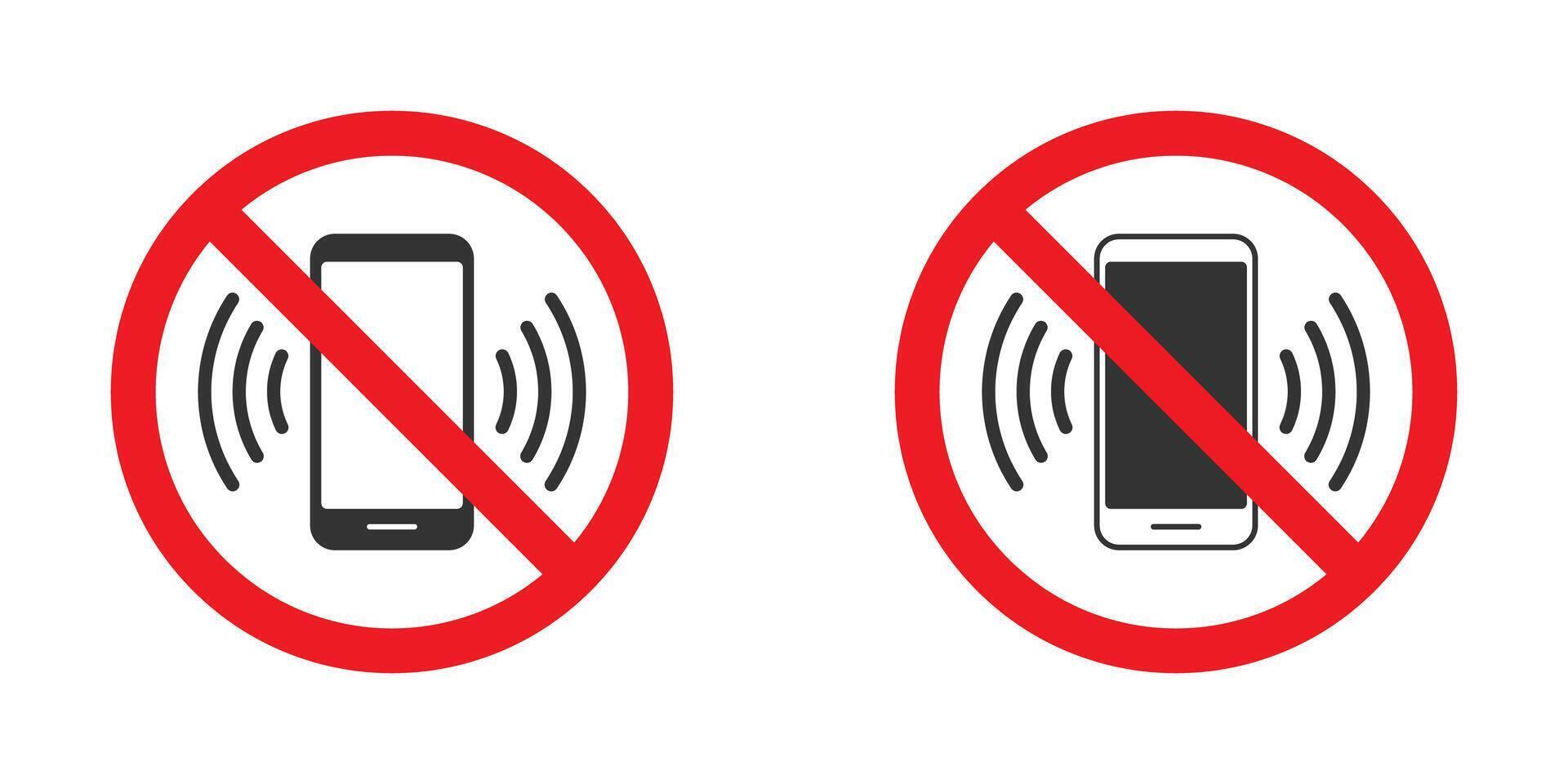 Nee telefoon teken. Nee pratend en roeping icoon. rood cel verbod. vector illustratie.