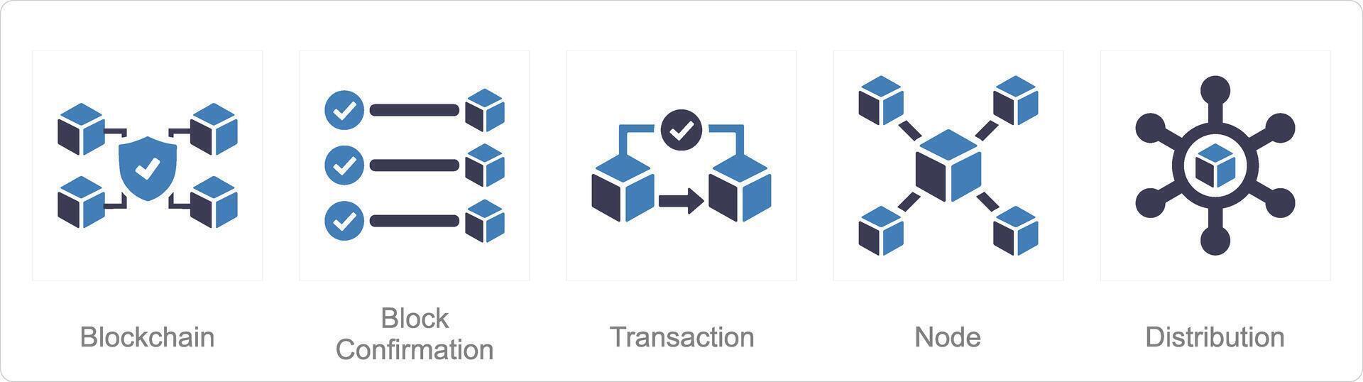 een reeks van 5 blockchain pictogrammen net zo blockchain, blok bevestiging, transactie vector