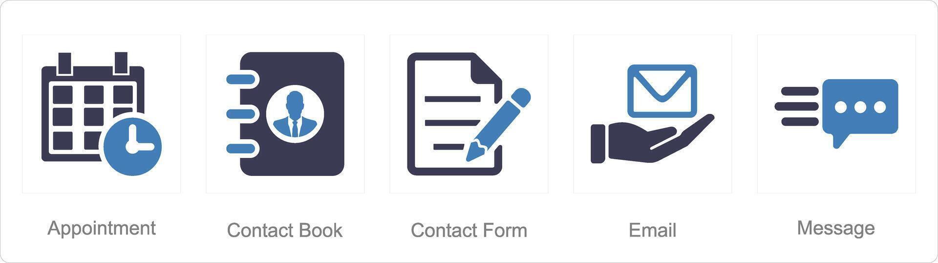 een reeks van 5 contact pictogrammen net zo afspraak, contact boek, contact het formulier vector