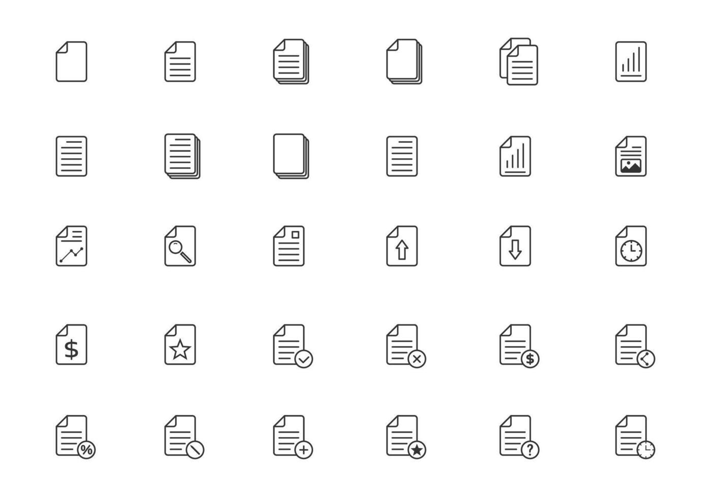 document pictogrammen set. papier icoon. document symbool. vector illustratie.