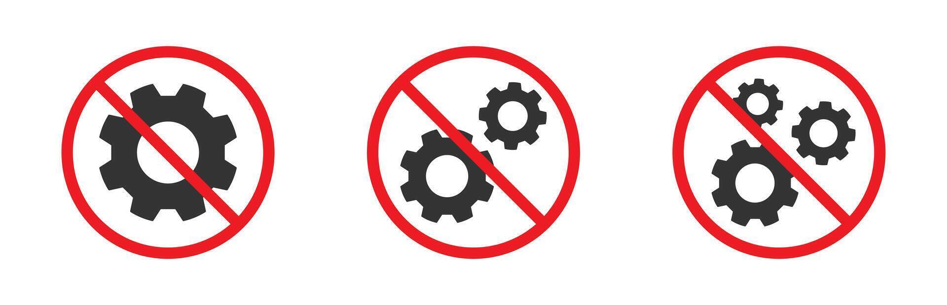 Nee onderhoud uitrusting icoon. uitrusting icoon gekruiste uit in een cirkel. reparatie verbieden. vlak vector illustratie.