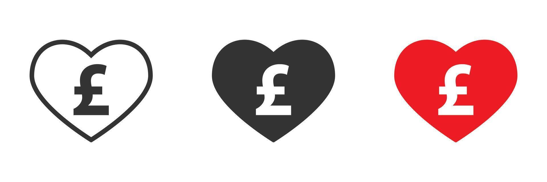 hart icoon met Brits valuta teken binnen. vector illustratie.
