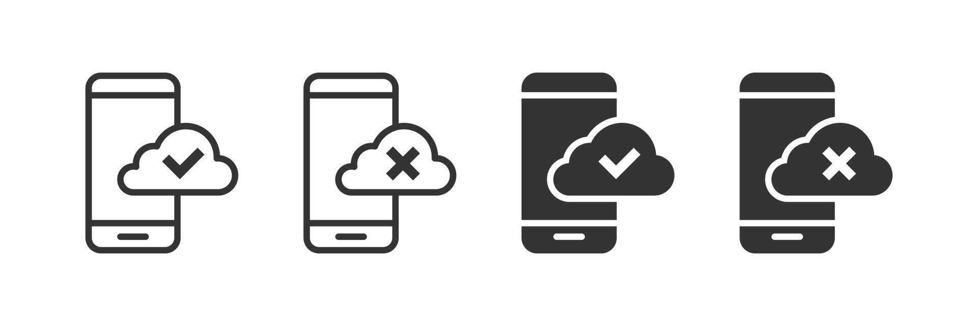 smartphone icoon met wolk aansluiten en verbinding verbreken symbolen. vector illustratie.