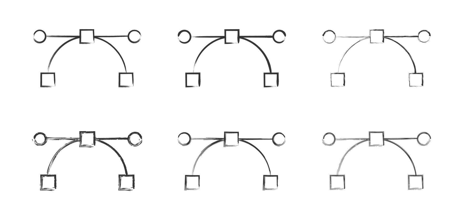 hand- getrokken bezier curves icoon reeks in grunge stijl. vector illustratie.