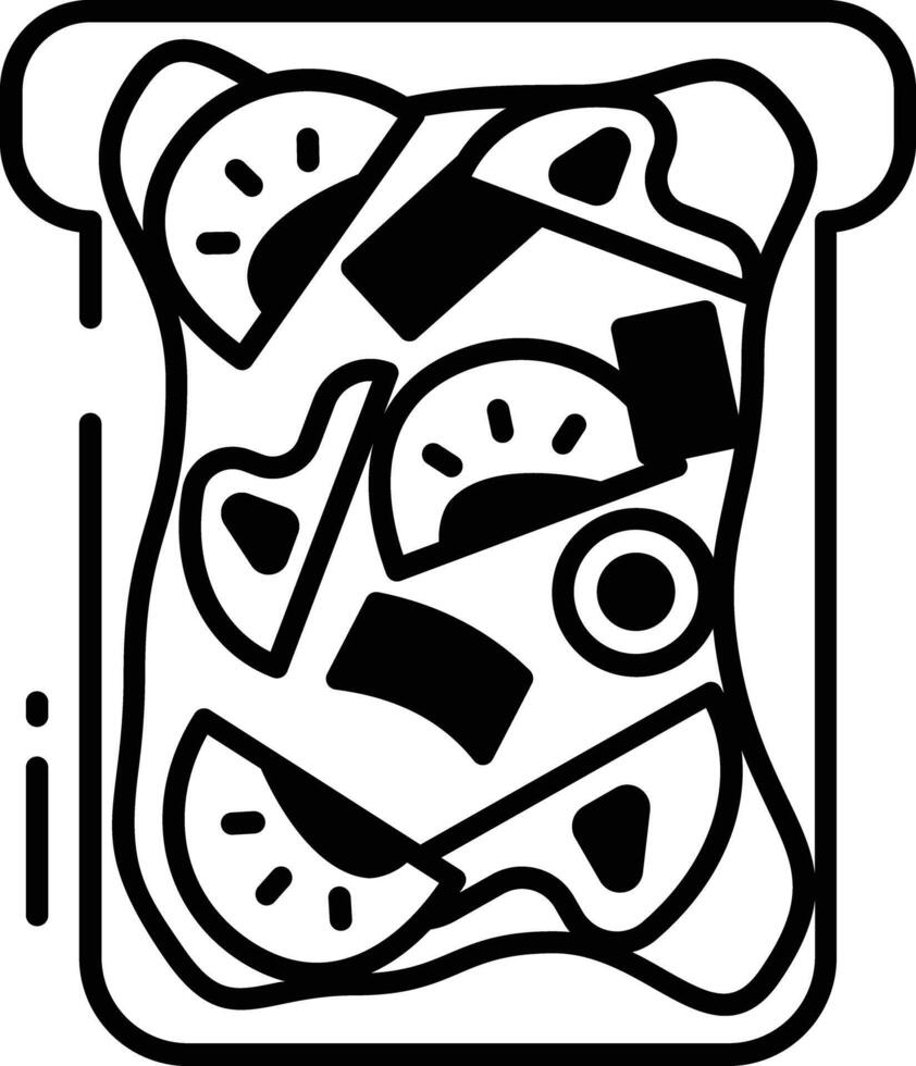 noodle geroosterd brood glyph en lijn vector illustratie