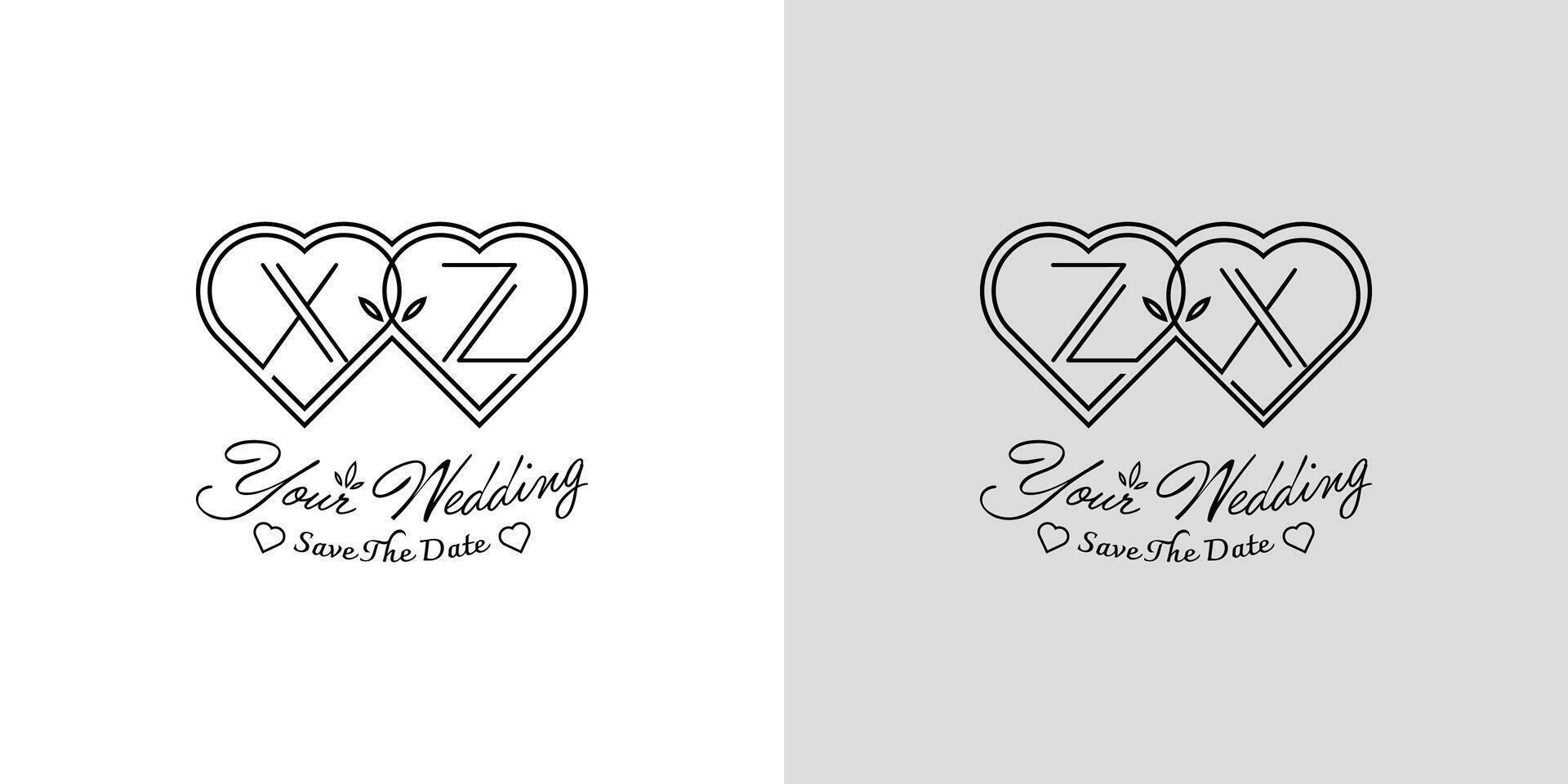 brieven xz en zx bruiloft liefde logo, voor paren met X en z initialen vector
