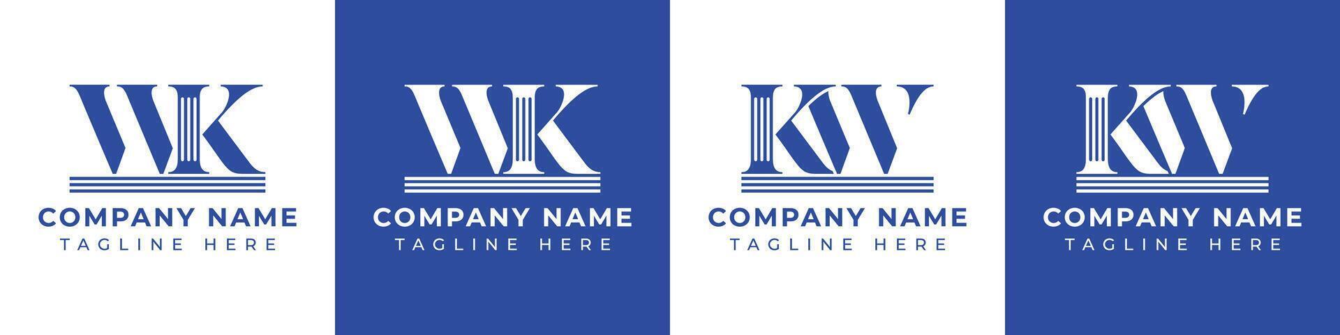 brieven wk en kw pijler logo set, geschikt voor bedrijf met wk en kw verwant naar pijler vector