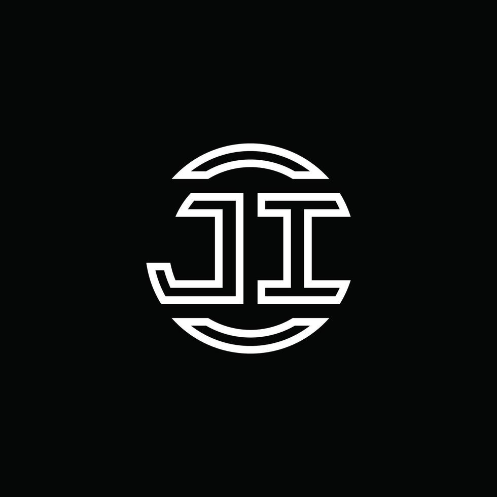 ji logo monogram met negatieve ruimte cirkel afgeronde ontwerpsjabloon vector