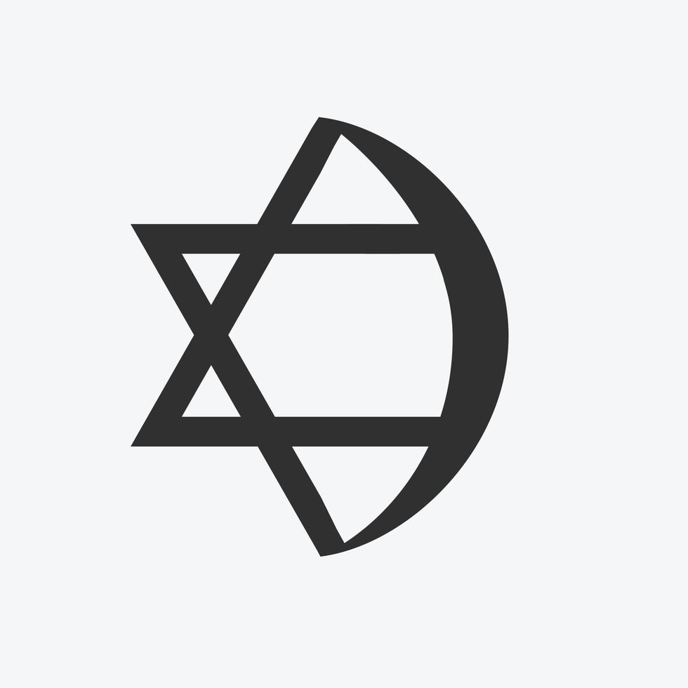 combinatie van davidster met halvemaanvormige religieuze symbolen in zwart plat ontwerppictogram vector