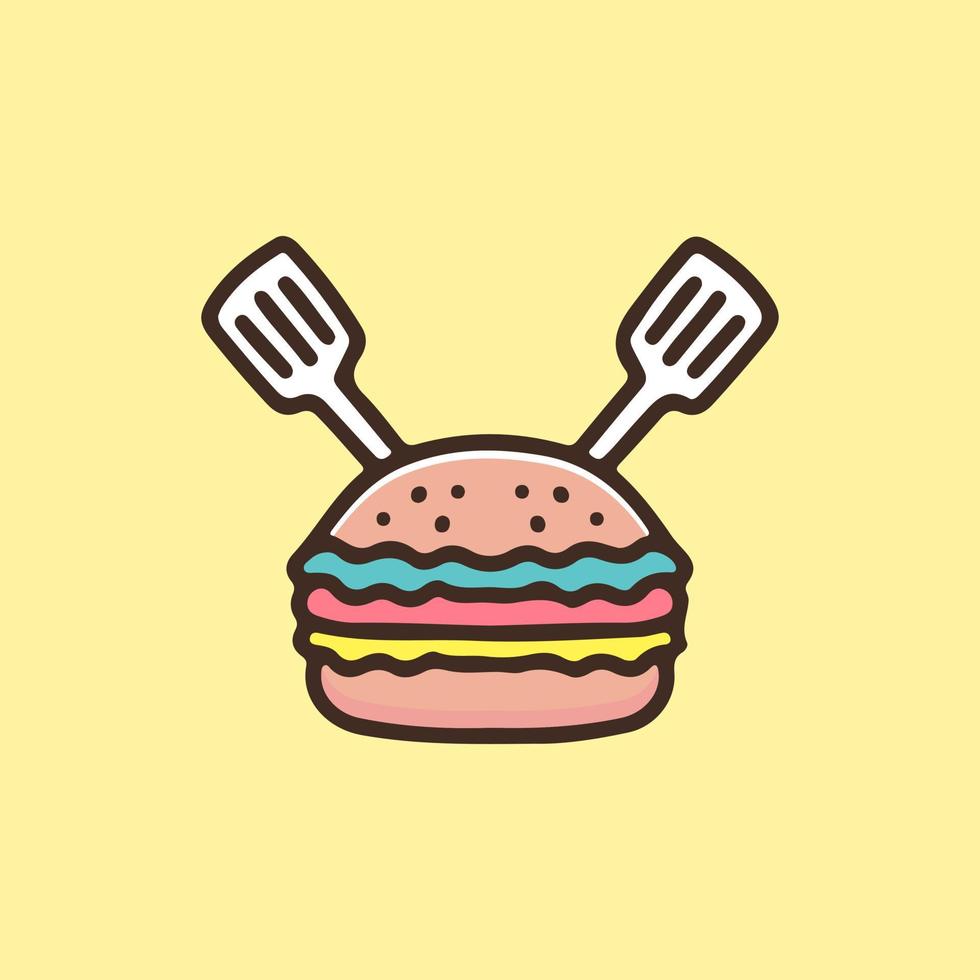 hamburger met gekruiste spatelillustratie. vectorafbeeldingen voor t-shirtafdrukken en ander gebruik. vector