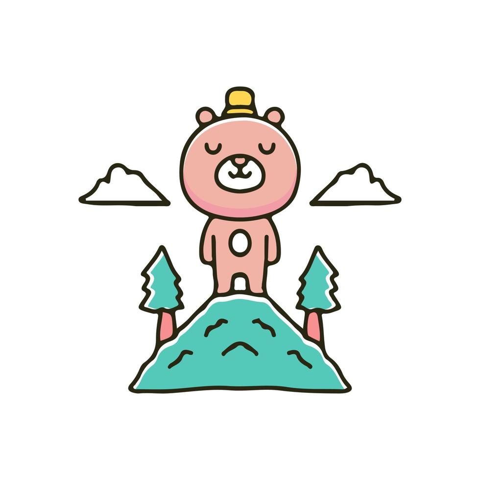 schattige beer ontspannen op de top van de berg illustratie. vectorafbeeldingen voor t-shirtafdrukken en ander gebruik. vector