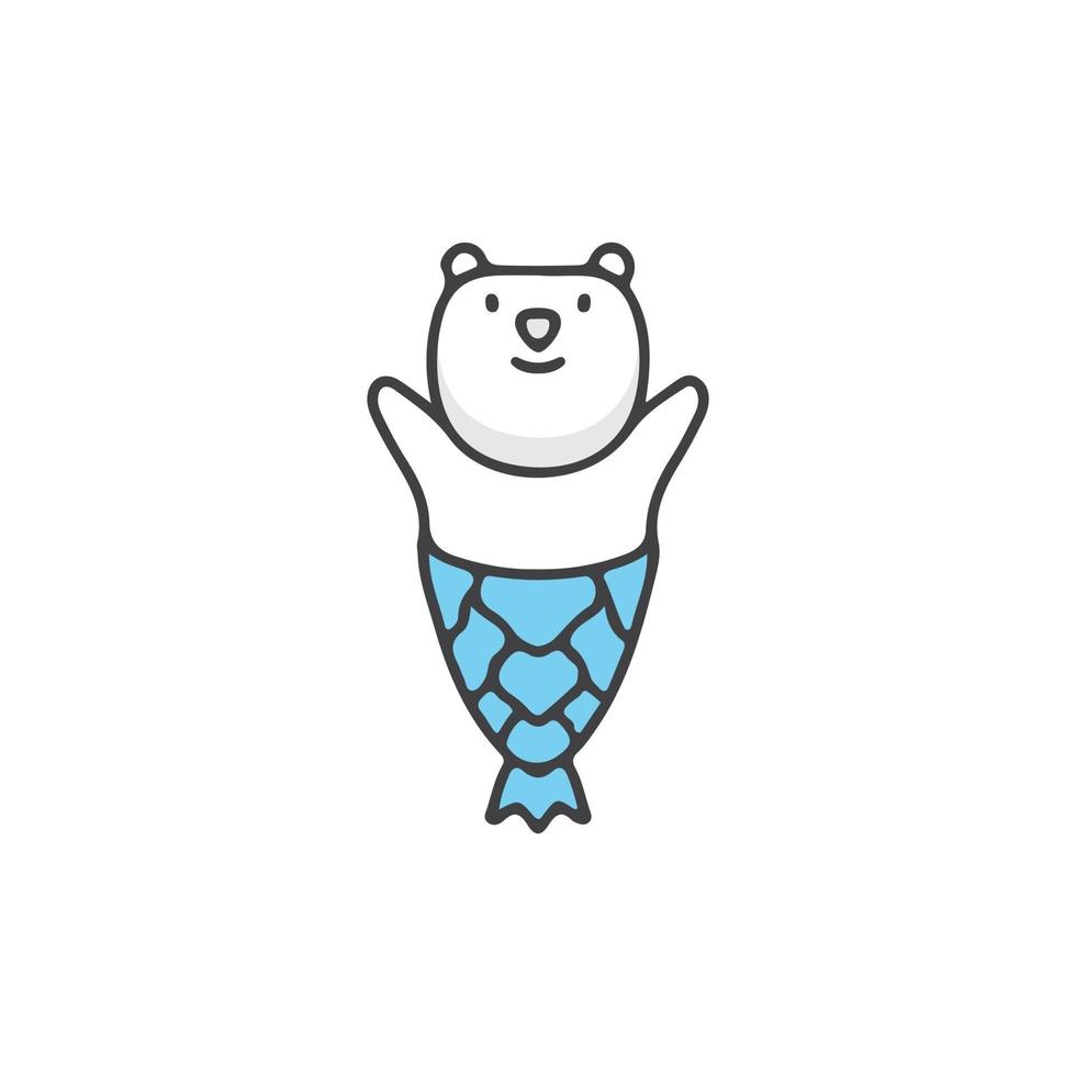 kawaii witte beer zeemeermin cartoon. illustratie voor t-shirt, poster, logo, sticker of kleding merchandise. vector